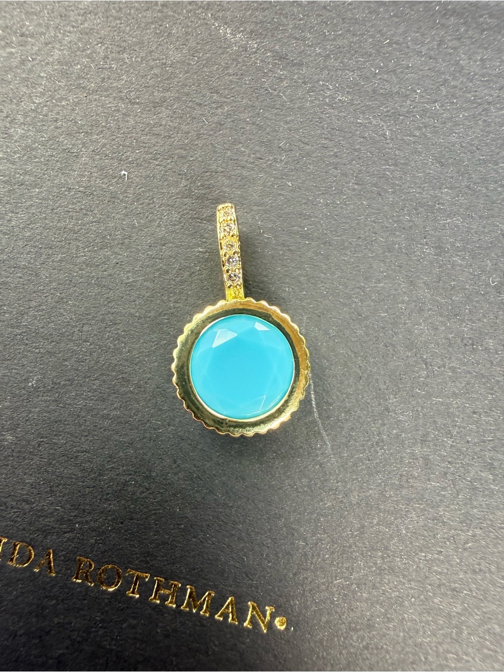 New in Box Freida Rothman Gold Plated Bezel Pendant Turquoise Blue Stone